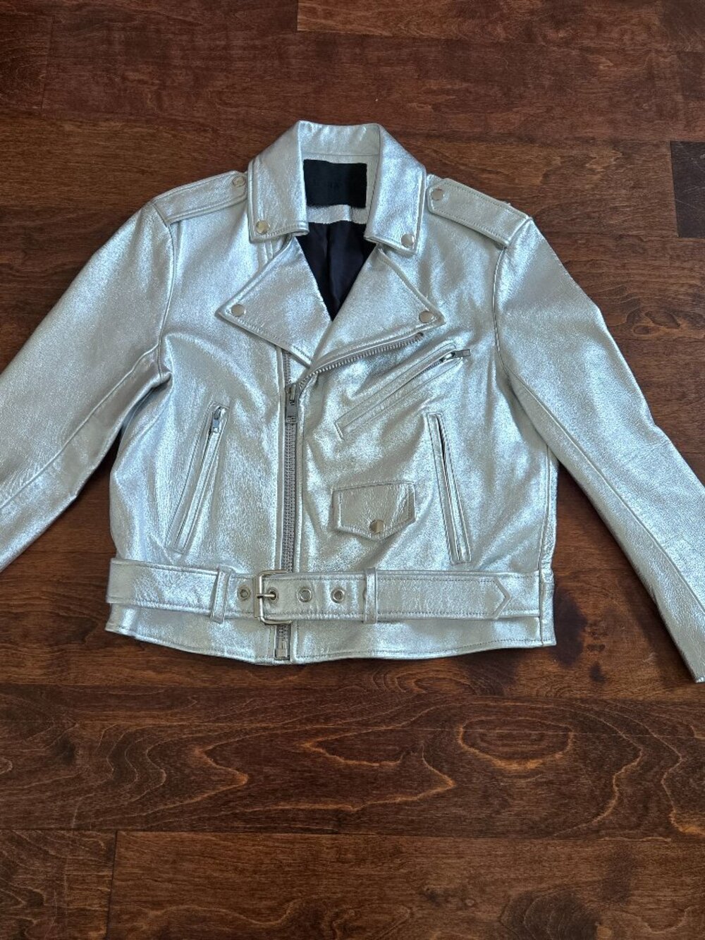 Markoo Silver Leather Moto Jacket Size Medium